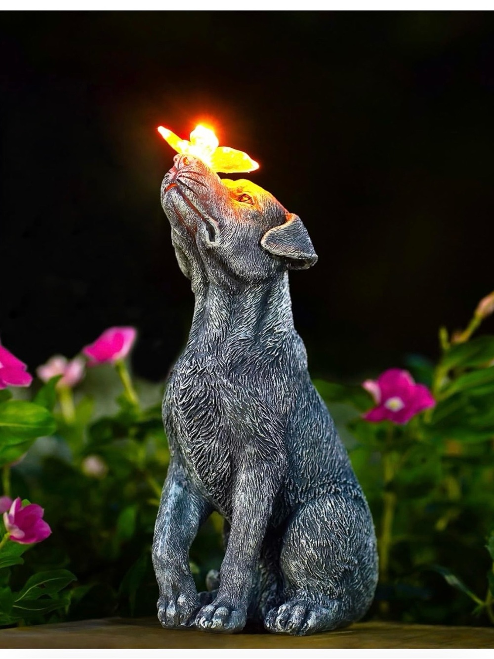 LED Butterfly Garden Statue Dog Pet - Gray